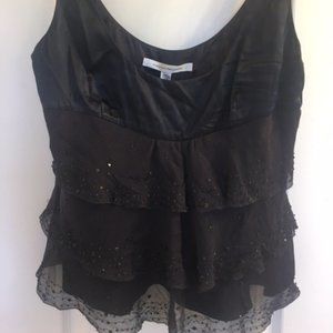 DIANE VON FURSTENBERG Pretty Silk Black Ruffle Top